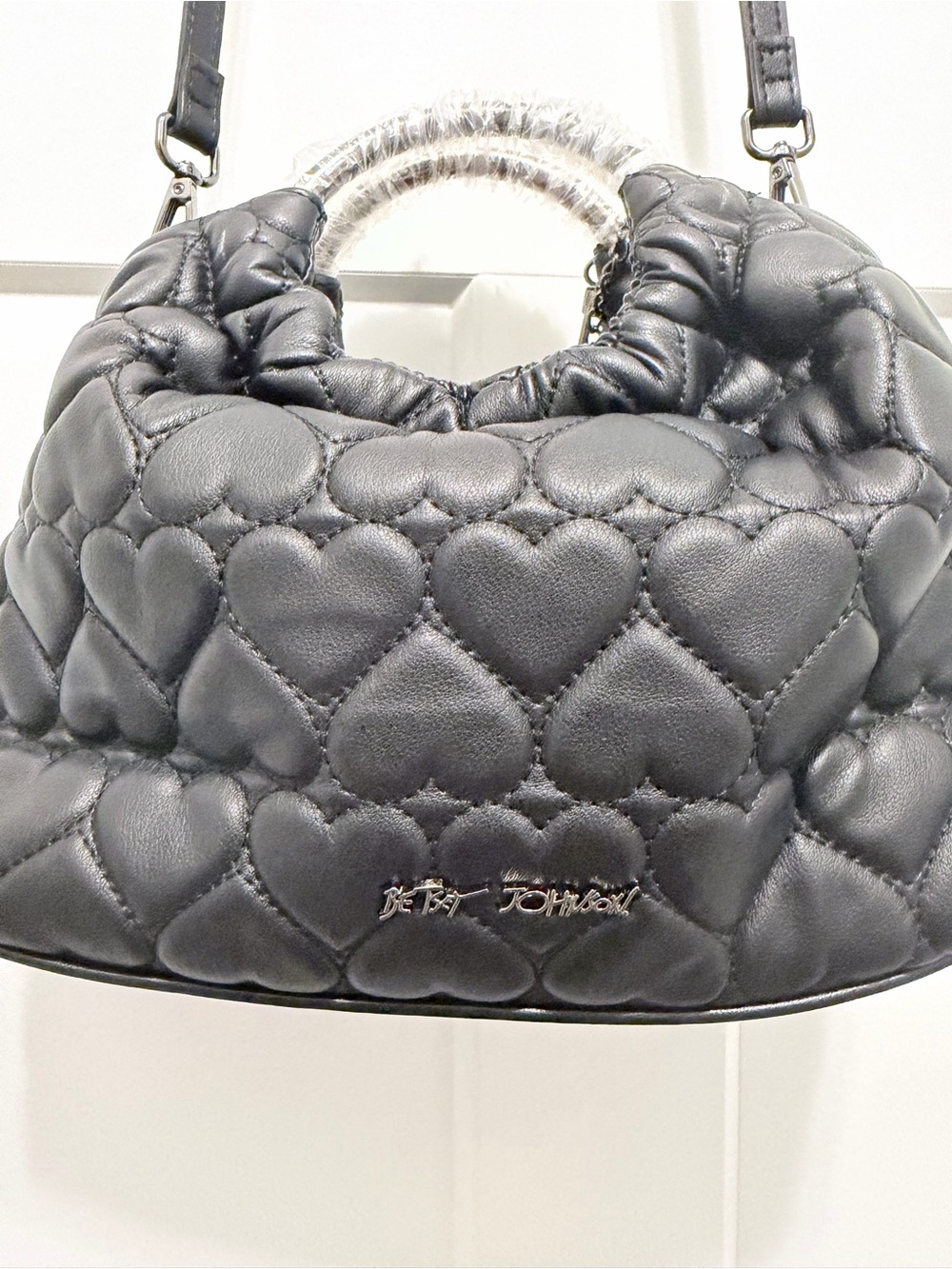 Betsey Johnson BJ103065 quilted hearts faux leather hobo mini satchel bag - Picture 4 of 12